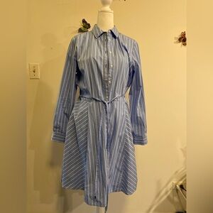 Brooks Brothers Blue Striped Shirt Dress with long sleeves and packets size 14